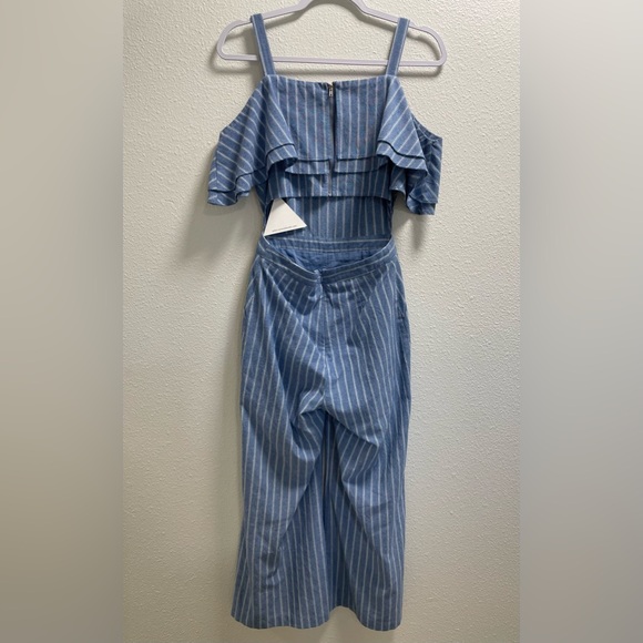 Lost + Wander Striped Jumpsuit Tank Top Off The Shoulders Back Cutout Pockets Sm - Picture 2 of 9
